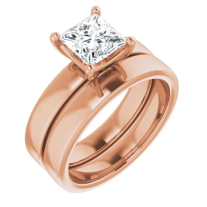 Princess Rose Gold Wide Band Solitaire Engagement Ring