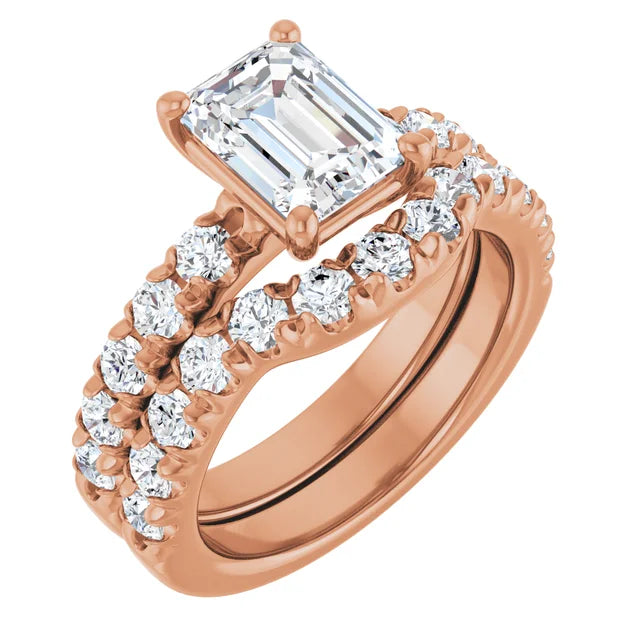 Emerald Rose Gold Four Claw Set Style Engagement Ring