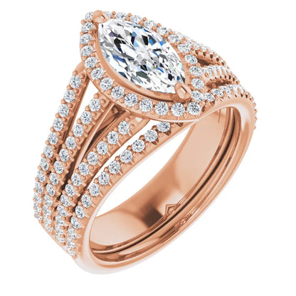 Marquise Rose Gold Halo Style Engagement Ring