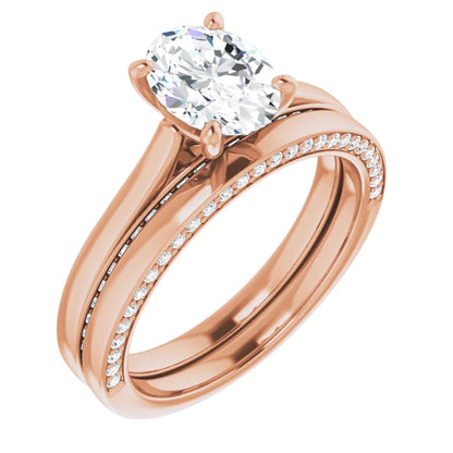 Oval Rose Gold Solitaire & Hidden Diamond Band Engagement Ring