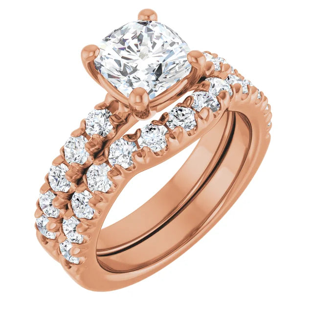Cushion Rose Gold Four Claw Set Style Engagement Ring