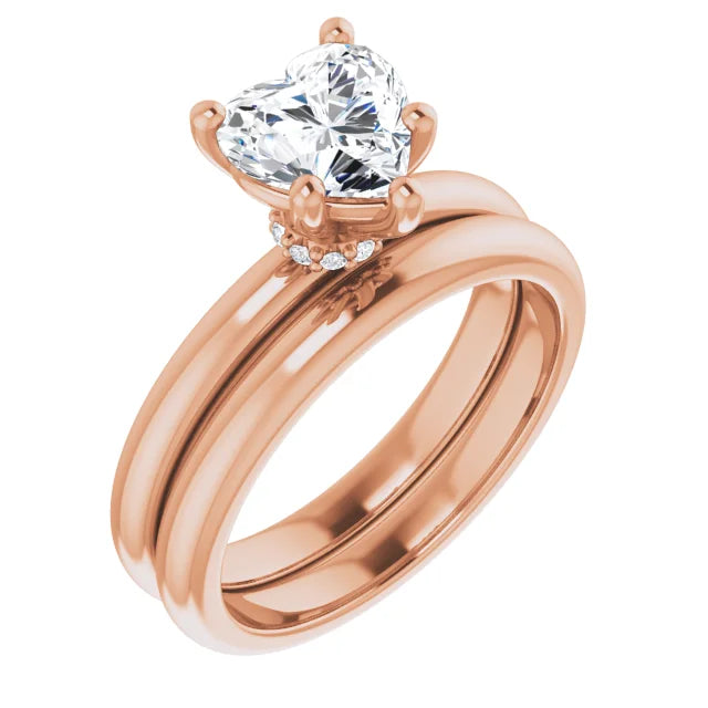 Heart Cut Rose Gold Low Hidden Halo Solitaire Engagement Ring
