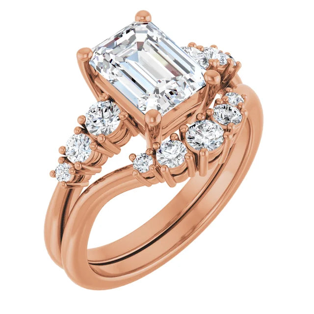 Emerald Rose Gold Multi Stone Accent Style Engagement Ring