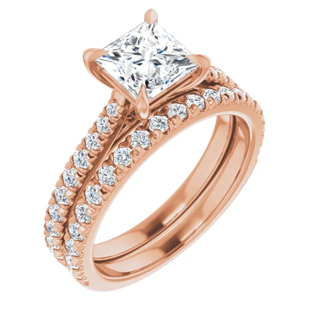 Princess Rose Gold Claw Set Style Engagement Ring
