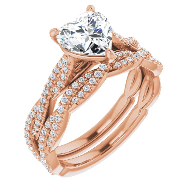 Heart Rose Gold Twist Style Engagement Ring