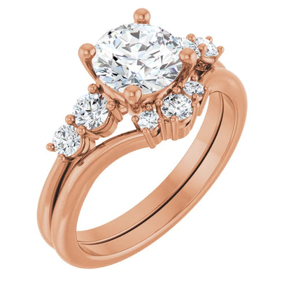 Round Brilliant Rose Gold Multi Stone Accent Style Engagement Ring