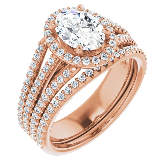 Oval Rose Gold Halo Style Engagement Ring