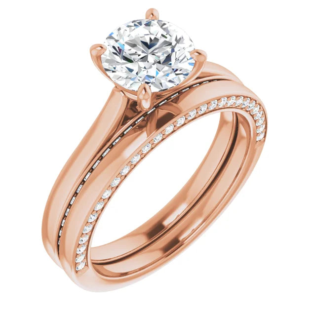 Round Brilliant Rose Gold Solitaire & Hidden Diamond Band Engagement Ring
