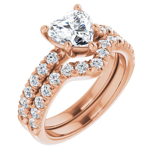 Heart Five Claw Pave Rose Gold Engagement Ring 