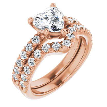Heart Five Claw Pave Rose Gold Engagement Ring 