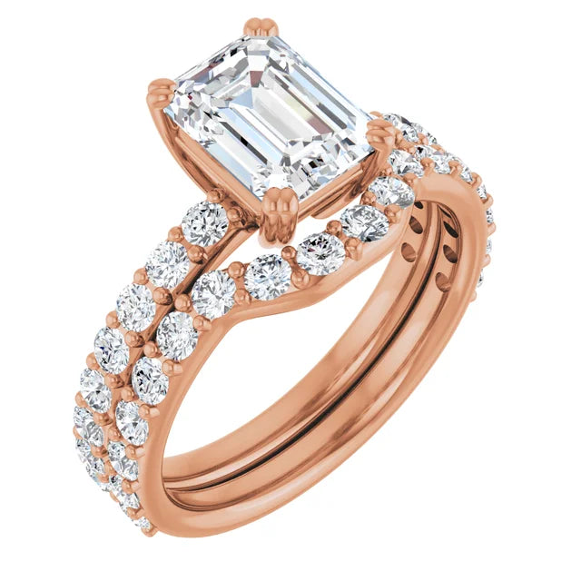 Emerald Rose Gold Claw Set Style Engagement Ring 