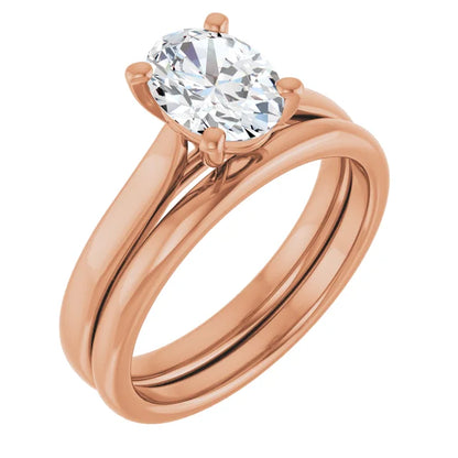 Four Claw Rose Gold Oval Solitaire Engagement Ring