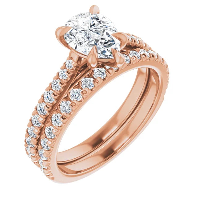 Pear Rose Gold Claw Set Style Engagement Ring
