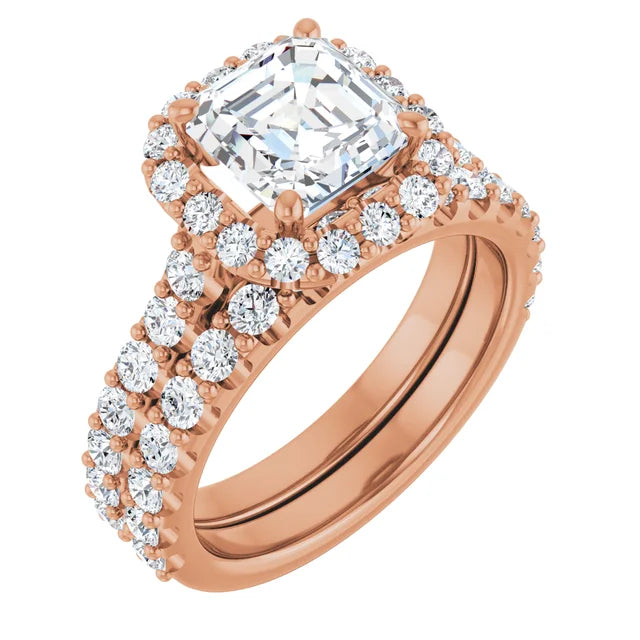 Asscher Halo Rose Gold Style Engagement Ring