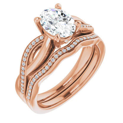 Oval Rose Gold Claw Set Twist Style Engagement Ring 