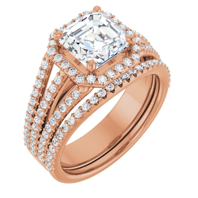 Asscher Rose Gold Halo Style Engagement Ring