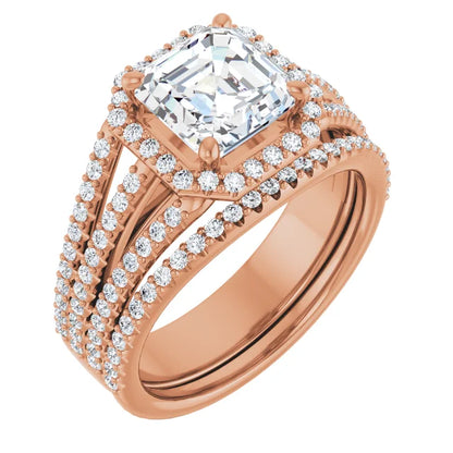 Asscher Rose Gold Halo Style Engagement Ring