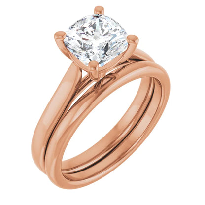 Four Claw Rose Gold Cushion Solitaire Engagement Ring
