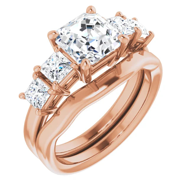 Asscher Rose Gold Multi Stone Accent Style Engagement Ring