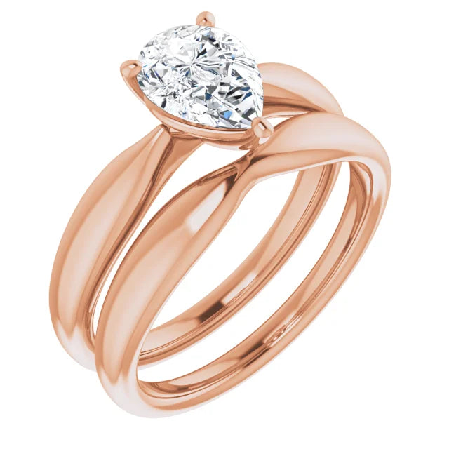 Pear Rose Gold Knife Edge Solitaire Engagement Ring