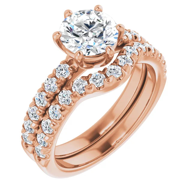 Round Brilliant Six Claw Pave Rose Gold Engagement Ring 