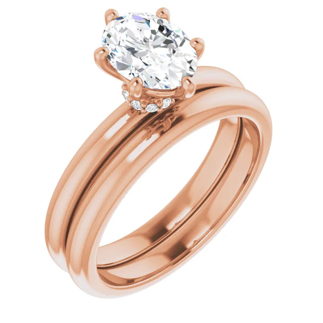 Oval Cut Rose Gold Low Hidden Halo Solitaire Engagement Ring
