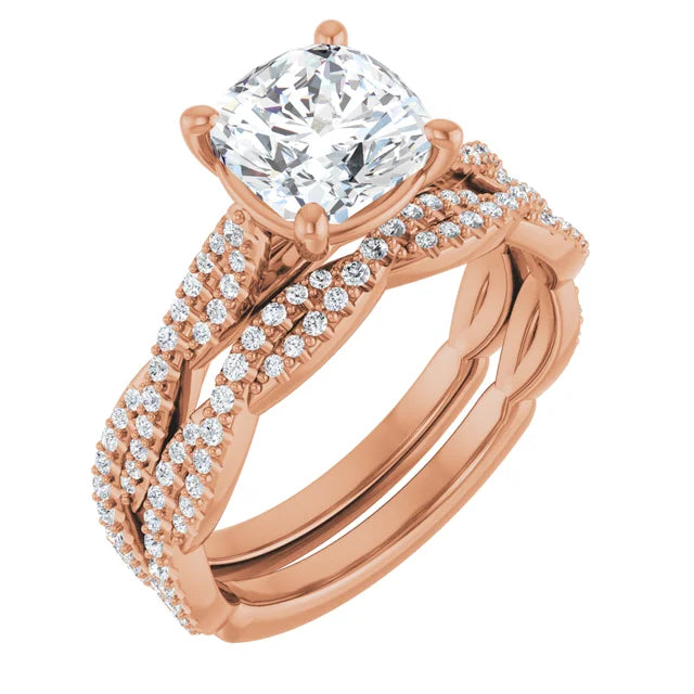 Cushion Rose Gold Twist Style Engagement Ring 