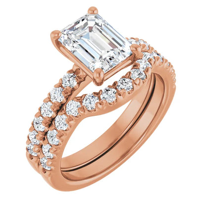 Emerald Four Claw Pave Rose Gold Engagement Ring 