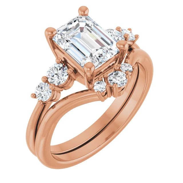 Emerald Rose Gold Multi Stone Accent Style Engagement Ring