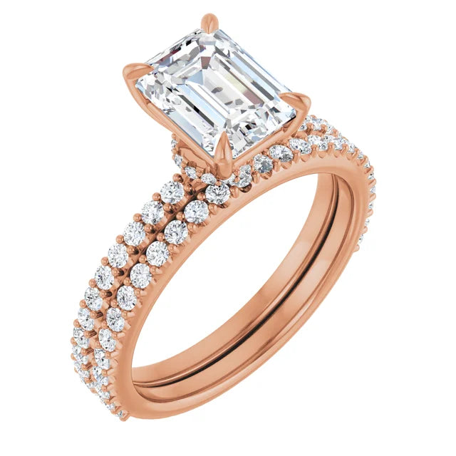 Emerald Rose Gold Claw Set Style Engagement Ring 