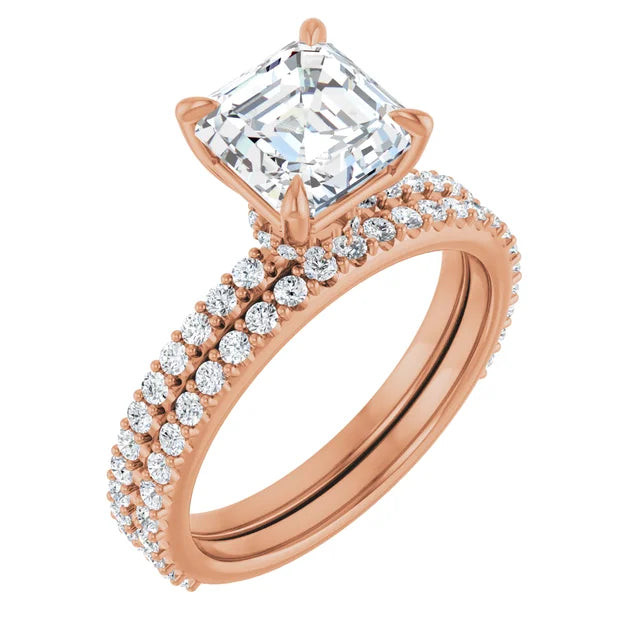 Asscher Rose Gold Claw Set Style Engagement Ring 