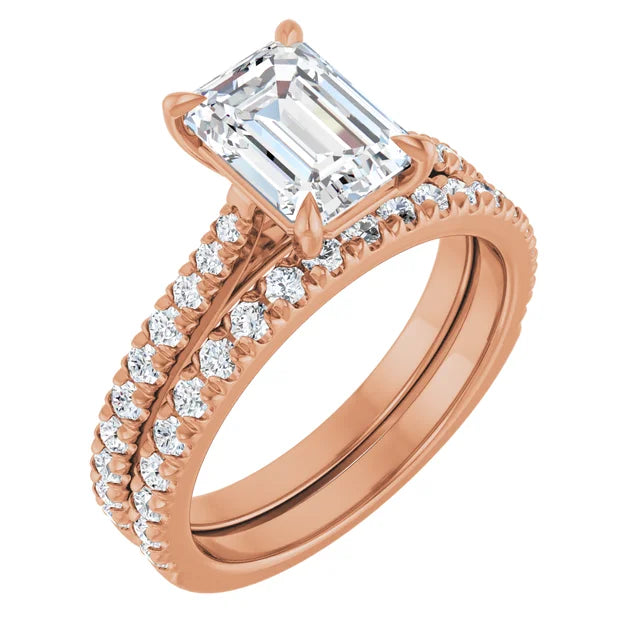 Emerald Rose Gold Claw Set Style Engagement Ring