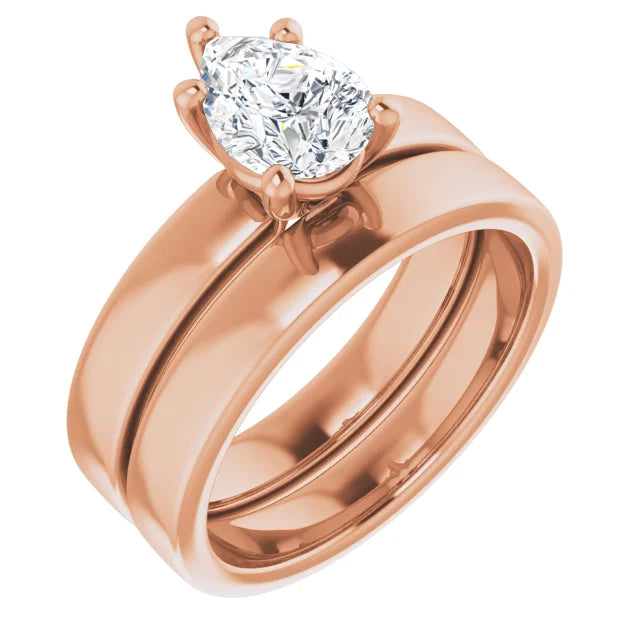 Pear Rose Gold Wide Band Solitaire Engagement Ring