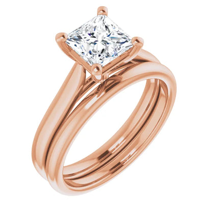 Four Claw Rose Gold Princess Solitaire Engagement Ring