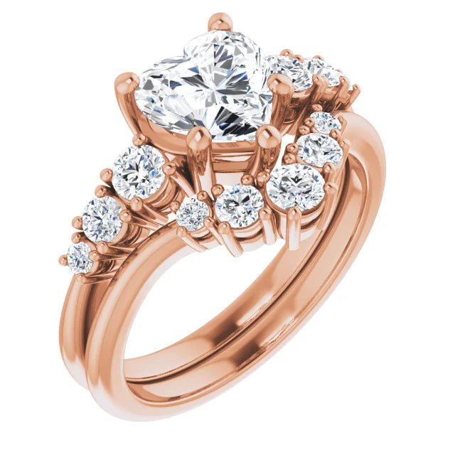 Heart Rose Gold Multi Stone Accent Style Engagement Ring