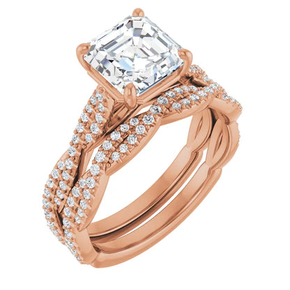 Asscher Rose Gold Twist Style Engagement Ring