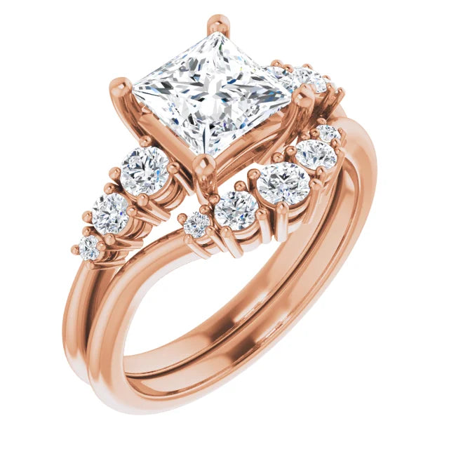 Princess Rose Gold Multi Stone Accent Style Engagement Ring