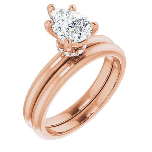 Pear Cut Rose Gold Low Hidden Halo Solitaire Engagement Ring