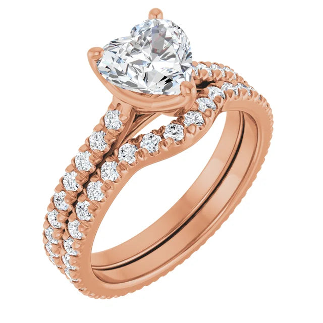 Heart Rose Gold Claw Set Eternity Style Engagement Ring