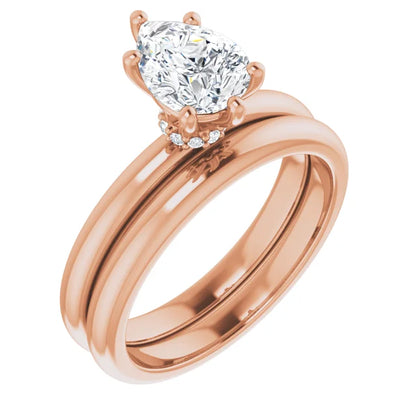 Pear Cut Rose Gold Low Hidden Halo Solitaire Engagement Ring