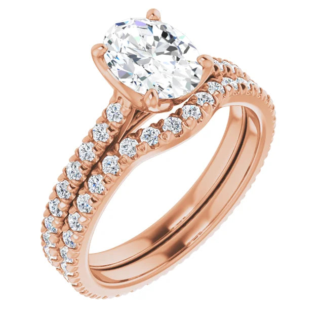 Oval Rose Gold Claw Set Eternity Style Engagement Ring