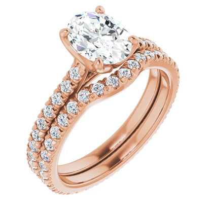 Oval Rose Gold Claw Set Eternity Style Engagement Ring