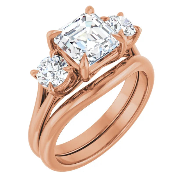 Asscher Rose Gold Accent Engagement Ring
