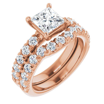 Princess Rose Gold Four Claw Set Style Engagement Ring