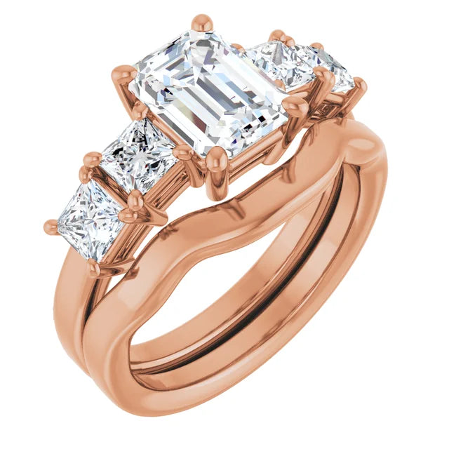 Emerald Rose Gold Multi Stone Accent Style Engagement Ring