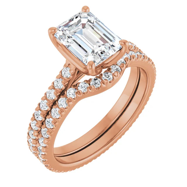 Emerald Rose Gold Claw Set Eternity Style Engagement Ring