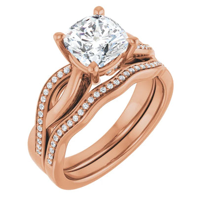 Cushion Rose Gold Claw Set Twist Style Engagement Ring 