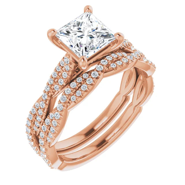 Princess Rose Gold Twist Style Engagement Ring