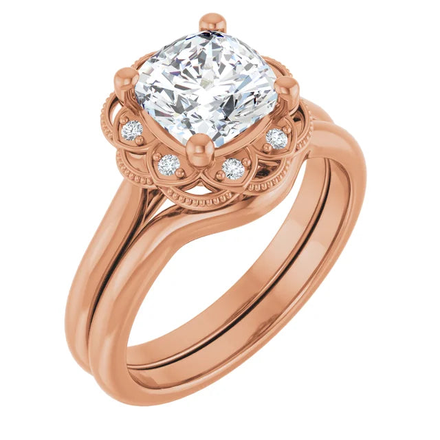 Cushion Rose Gold Antique Inspired Design Engagement Ring