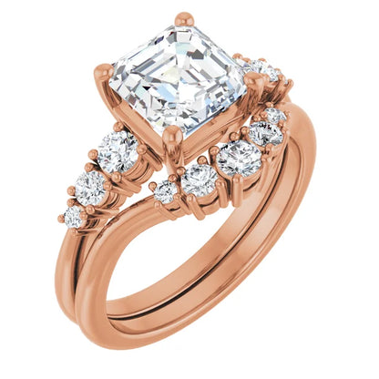 Asscher Rose Gold Multi Stone Accent Style Engagement Ring